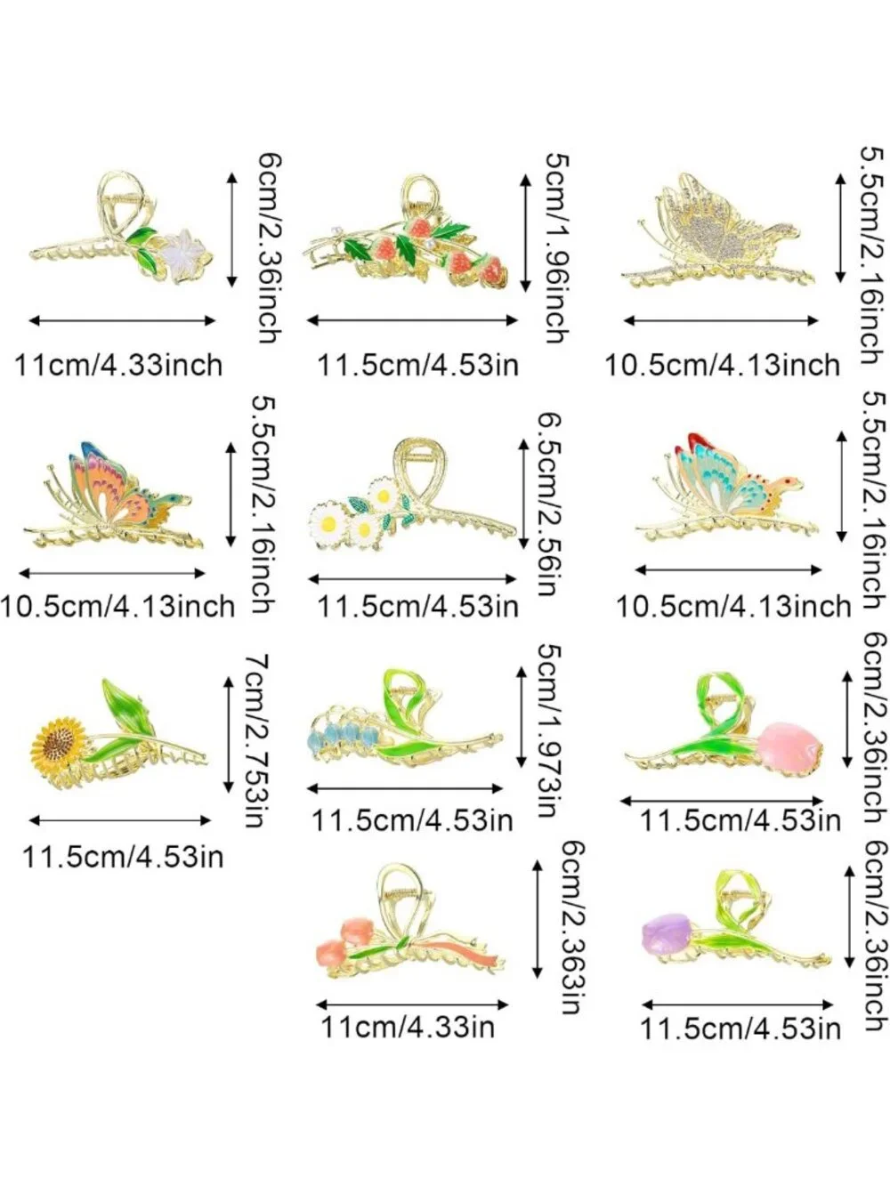 Sparkly Butterfly & Tulip Metal Hair Clips - 11PCS Non-Slip Claw Clips for All